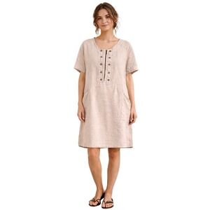 Neutral Linen Shift Dress Size 40 (M) Lagenlook Minimal Parisian Coastal Pockets